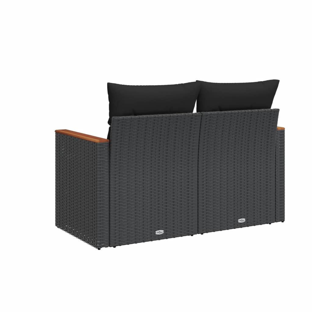 Tuinbank met kussens 2-zits zwart poly rattan is nu te koop bij PeponiXL, paradijselijk wonen!