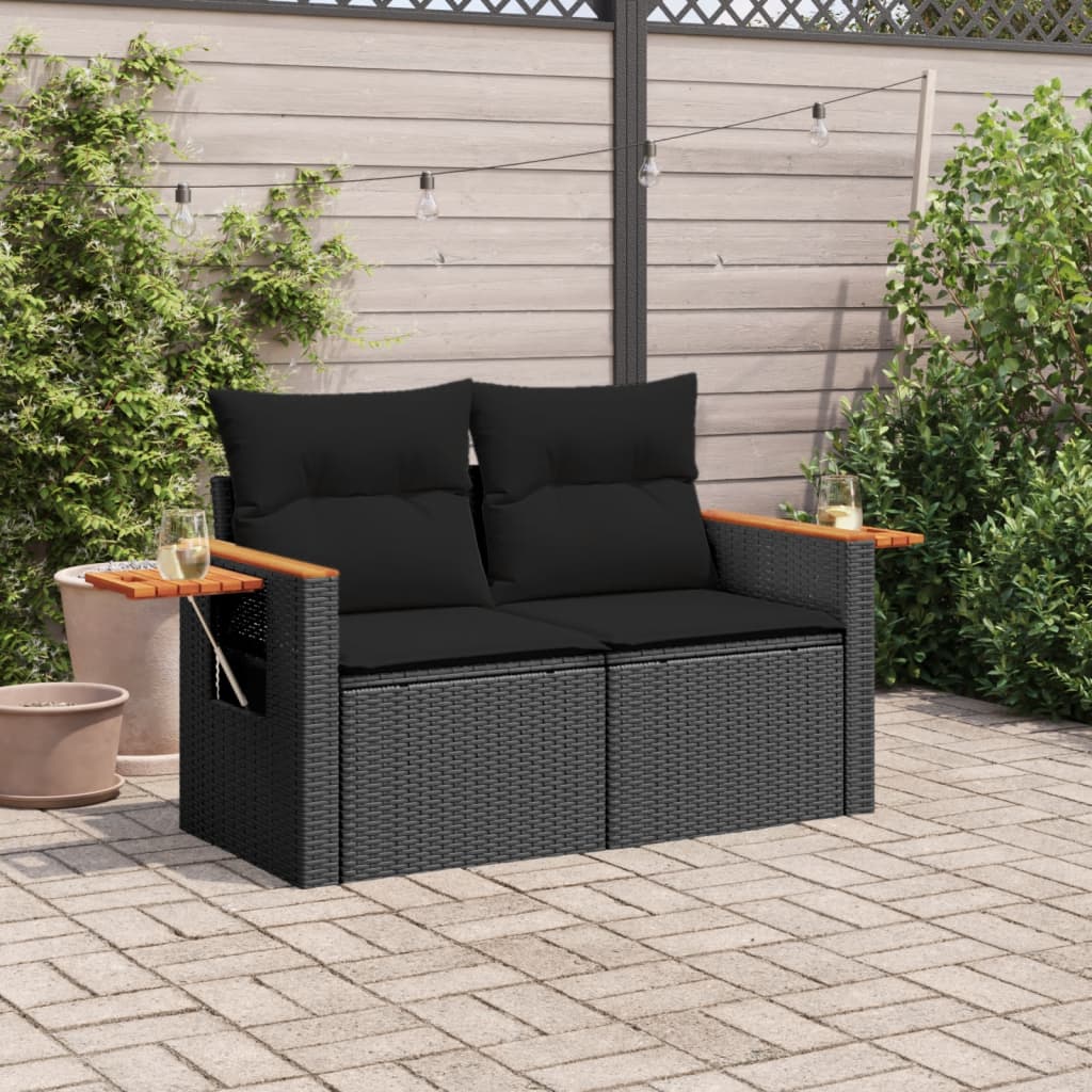 Tuinbank 2-zits met kussens poly rattan zwart is nu te koop bij PeponiXL, paradijselijk wonen!