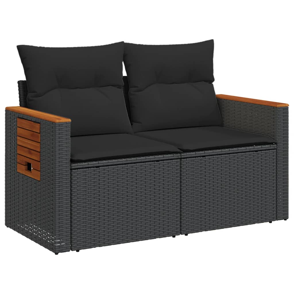 Tuinbank 2-zits met kussens poly rattan zwart is nu te koop bij PeponiXL, paradijselijk wonen!