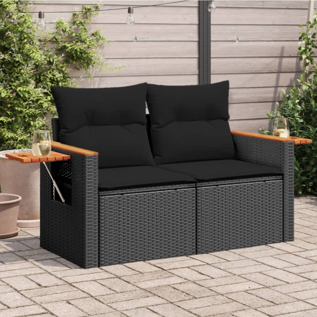 Tuinbank 2-zits met kussens poly rattan zwart is nu te koop bij PeponiXL, paradijselijk wonen!