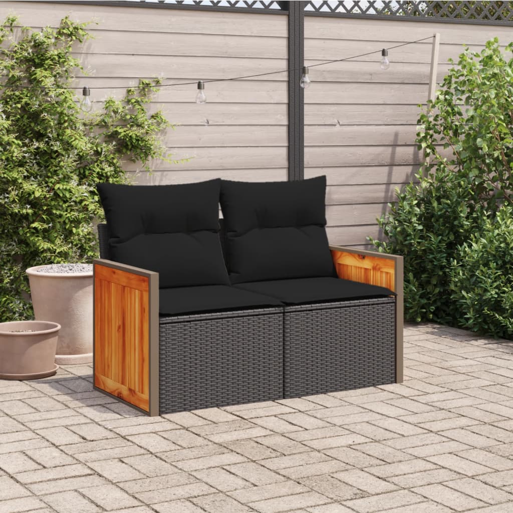 Tuinbank 2-zits met kussens poly rattan zwart is nu te koop bij PeponiXL, paradijselijk wonen!