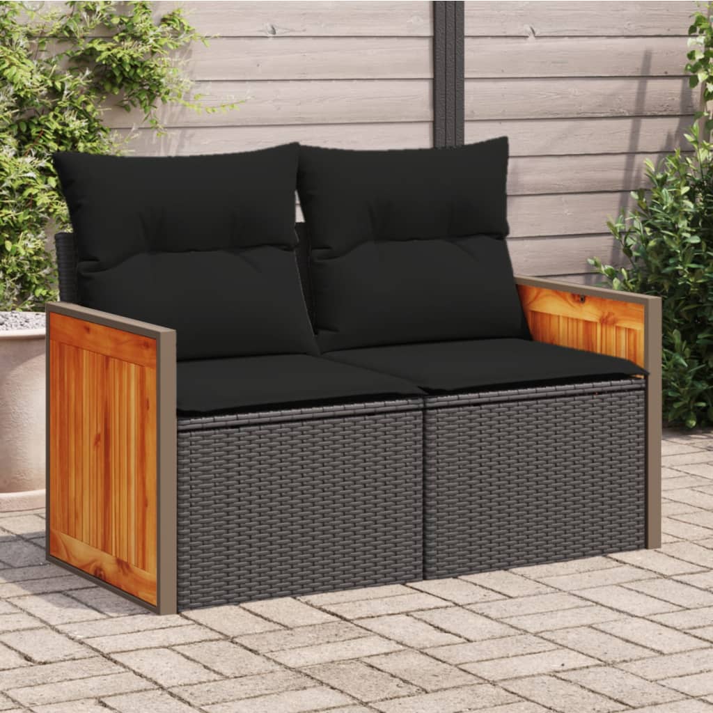 Tuinbank 2-zits met kussens poly rattan zwart is nu te koop bij PeponiXL, paradijselijk wonen!