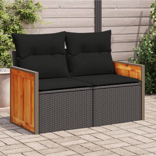 Tuinbank 2-zits met kussens poly rattan zwart is nu te koop bij PeponiXL, paradijselijk wonen!