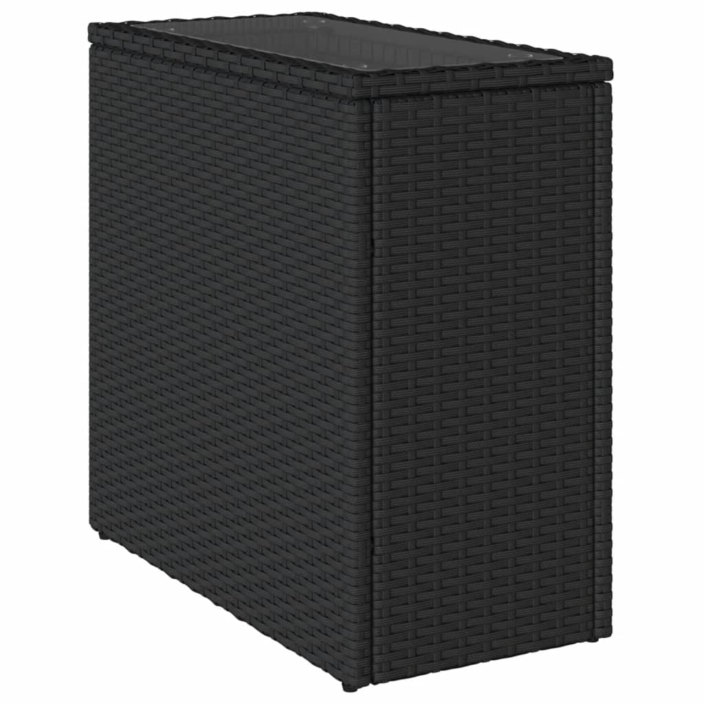 Tuinbijzettafel met glazen blad 58x27,5x55 cm poly rattan zwart is nu te koop bij PeponiXL, paradijselijk wonen!