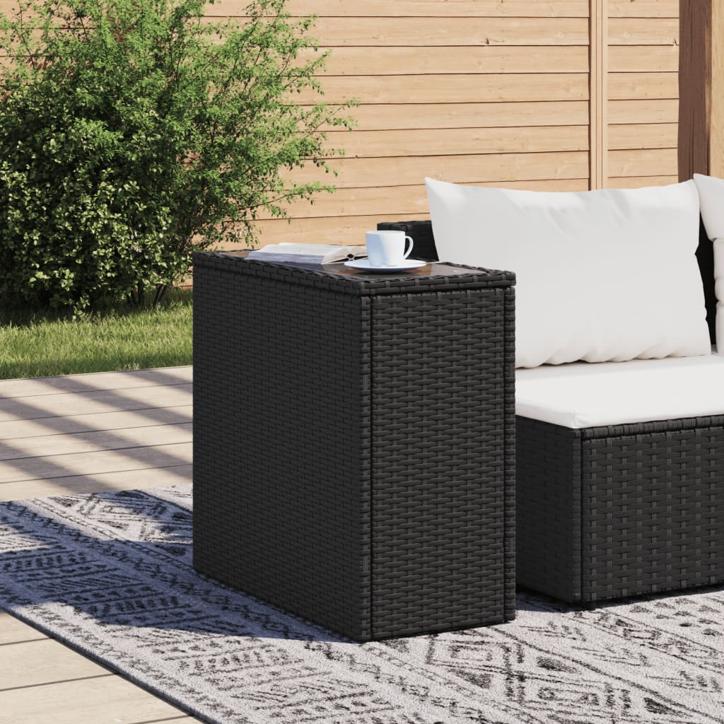 Tuinbijzettafel met glazen blad 58x27,5x55 cm poly rattan zwart is nu te koop bij PeponiXL, paradijselijk wonen!