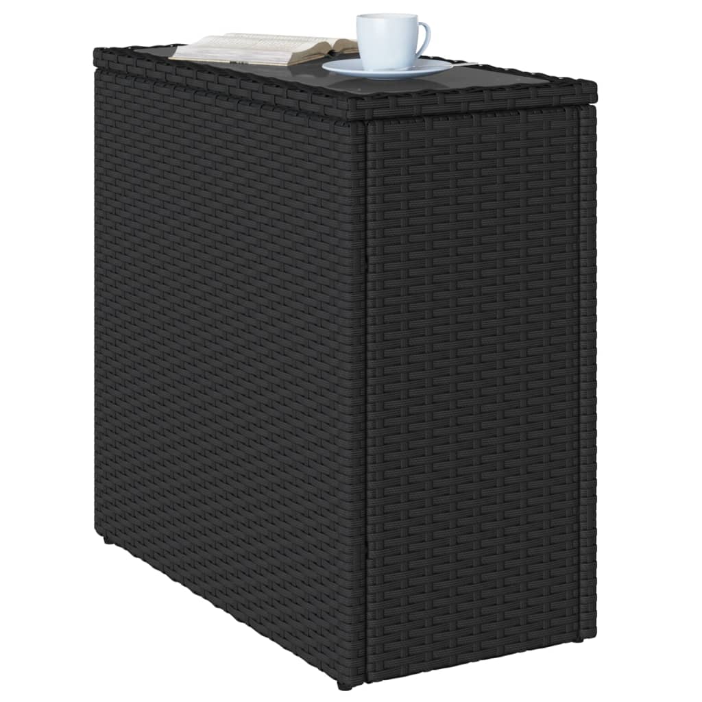 Tuinbijzettafel met glazen blad 58x27,5x55 cm poly rattan zwart is nu te koop bij PeponiXL, paradijselijk wonen!