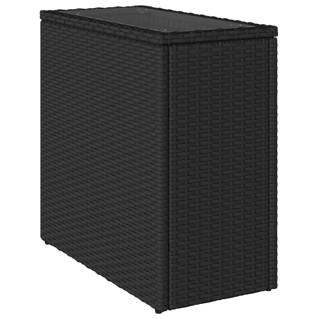 Tuinbijzettafel met glazen blad 58x27,5x55 cm poly rattan zwart is nu te koop bij PeponiXL, paradijselijk wonen!