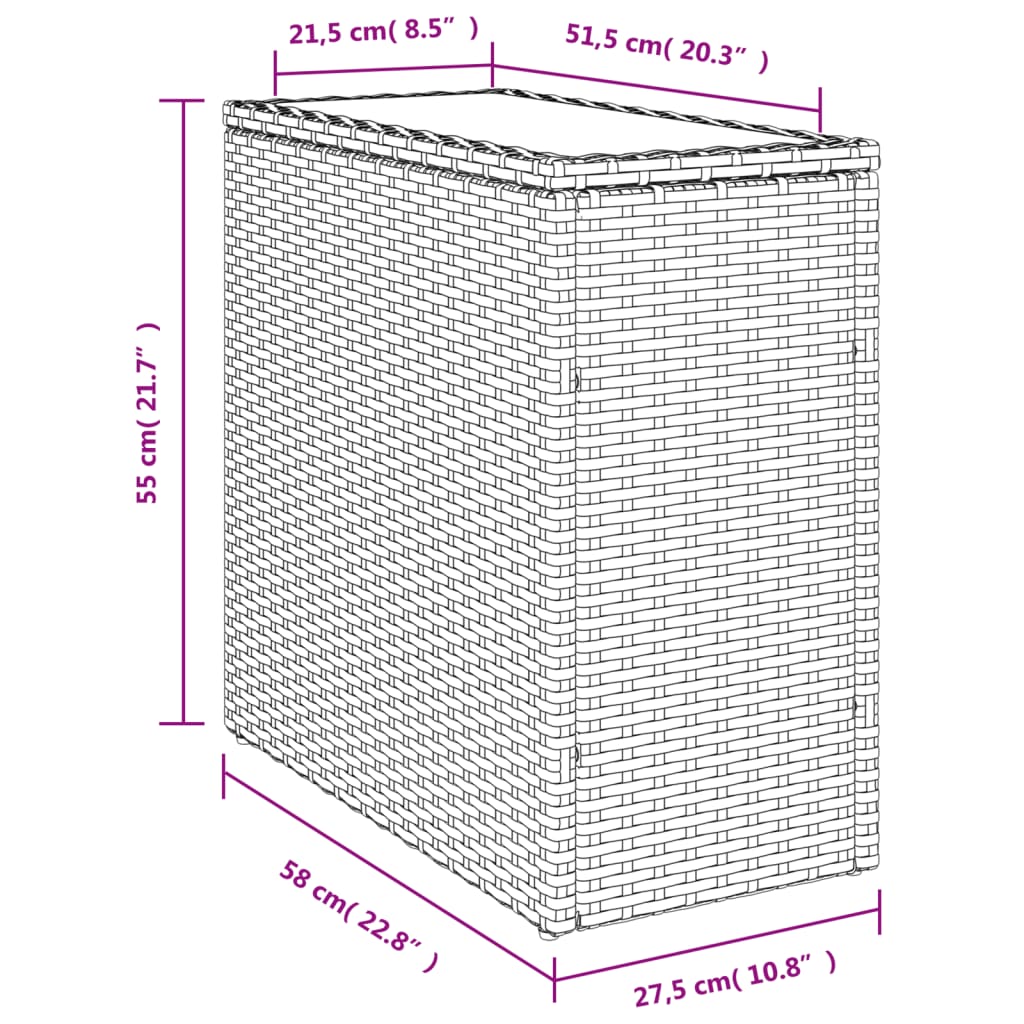 Tuinbijzettafel met glazen blad 58x27,5x55 cm poly rattan zwart is nu te koop bij PeponiXL, paradijselijk wonen!