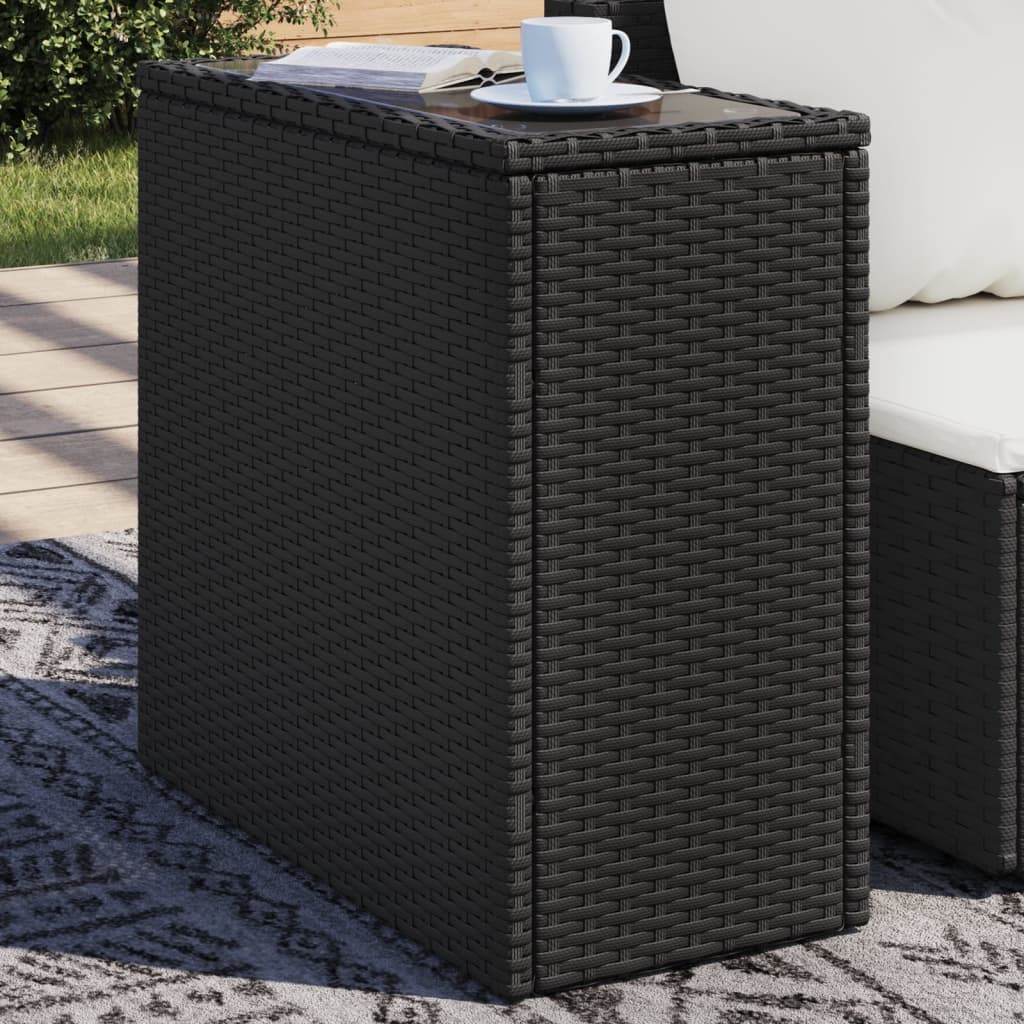 Tuinbijzettafel met glazen blad 58x27,5x55 cm poly rattan zwart is nu te koop bij PeponiXL, paradijselijk wonen!