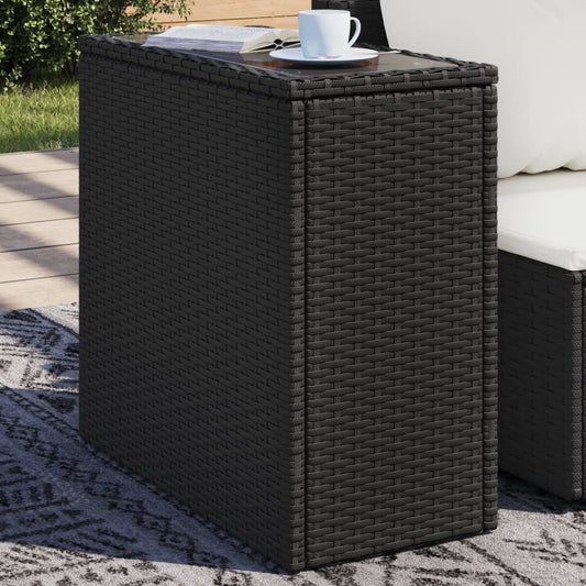 Tuinbijzettafel met glazen blad 58x27,5x55 cm poly rattan zwart is nu te koop bij PeponiXL, paradijselijk wonen!