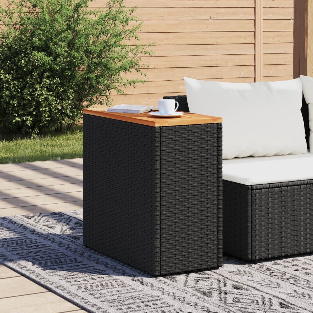 Tuintafel met houten blad zwart 58x27,5x55 cm poly rattan is nu te koop bij PeponiXL, paradijselijk wonen!