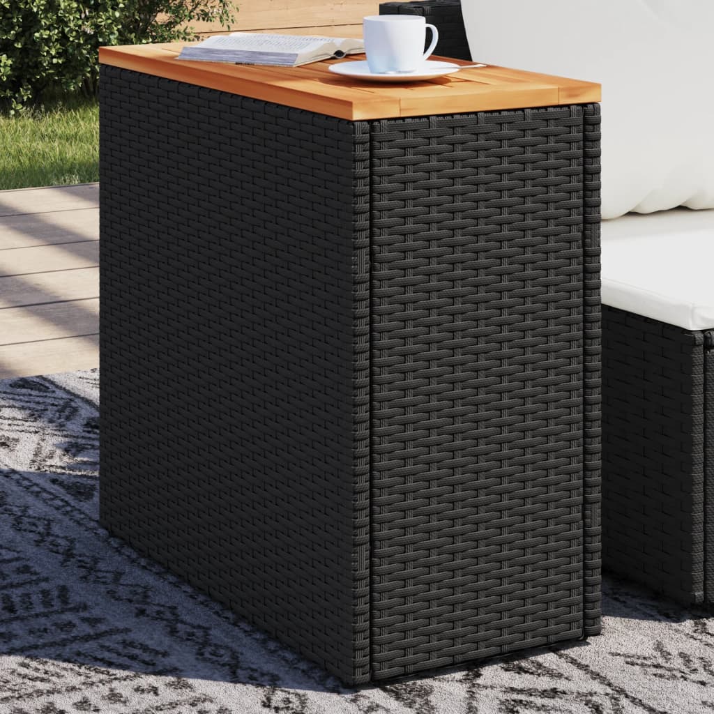 Tuintafel met houten blad zwart 58x27,5x55 cm poly rattan is nu te koop bij PeponiXL, paradijselijk wonen!