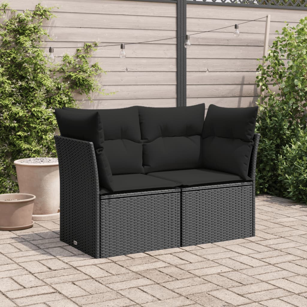Tuinbank met kussens 2-zits zwart poly rattan is nu te koop bij PeponiXL, paradijselijk wonen!
