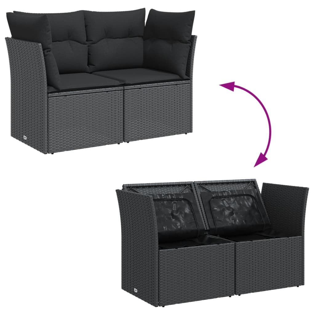 Tuinbank met kussens 2-zits zwart poly rattan is nu te koop bij PeponiXL, paradijselijk wonen!