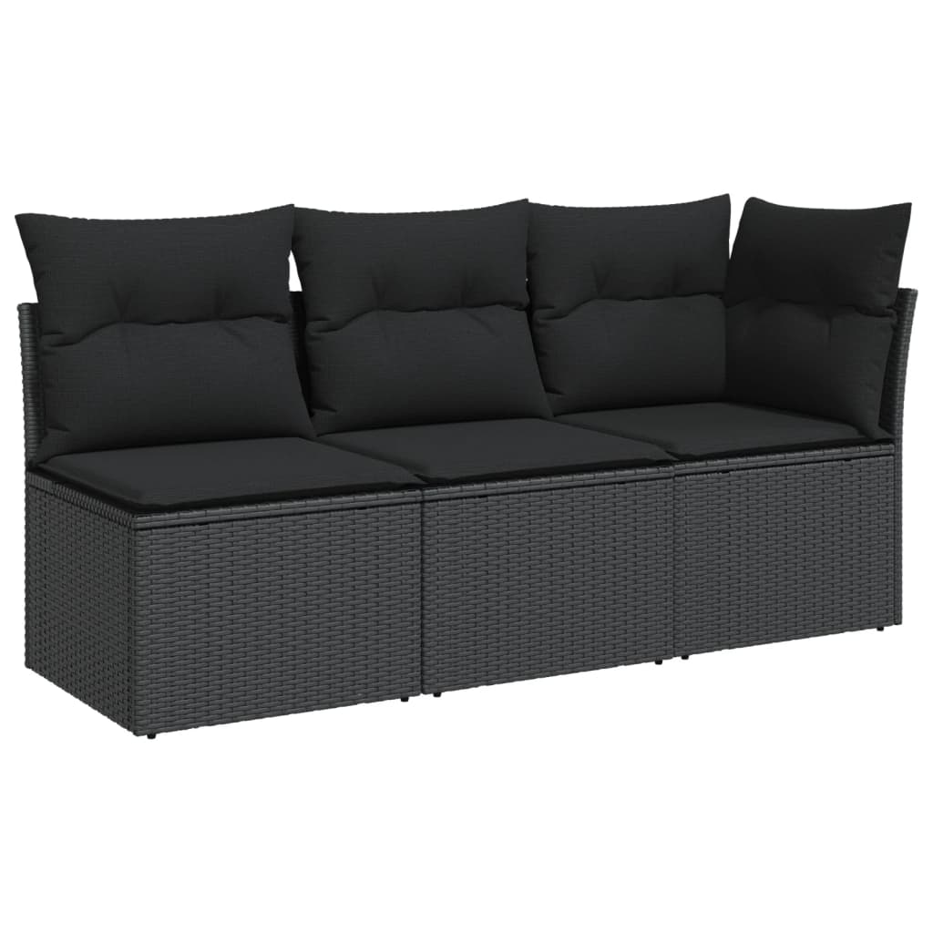 Tuinbank met kussens 3-zits zwart poly rattan is nu te koop bij PeponiXL, paradijselijk wonen!