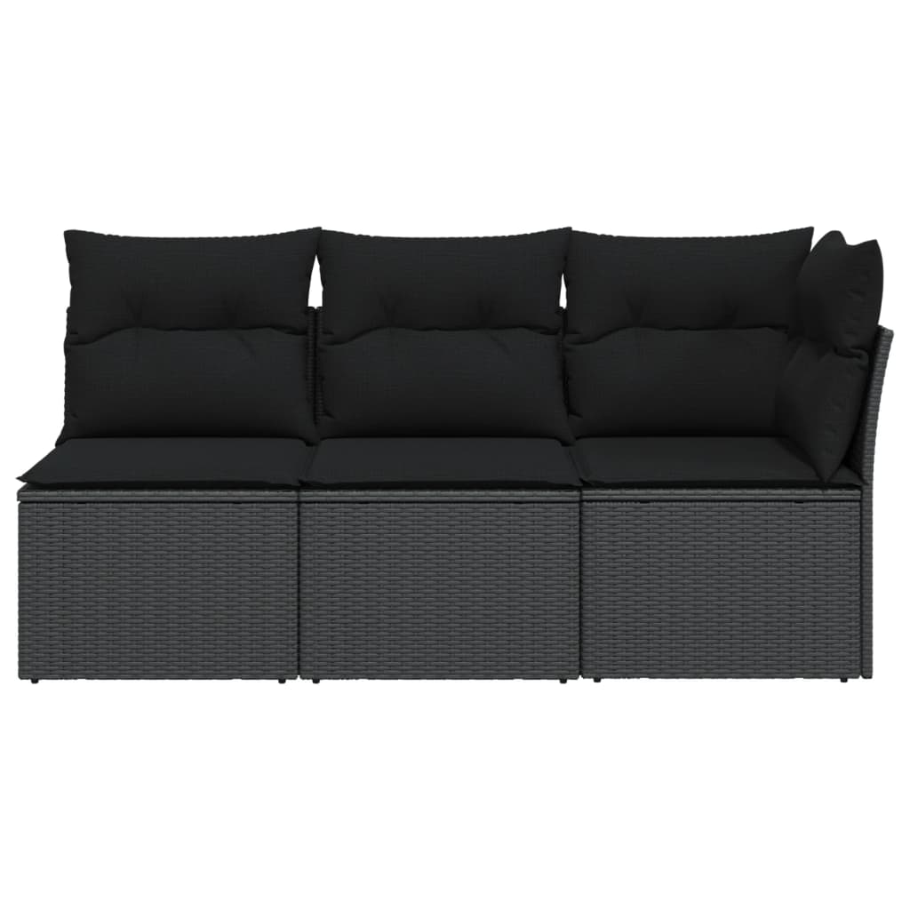 Tuinbank met kussens 3-zits zwart poly rattan is nu te koop bij PeponiXL, paradijselijk wonen!