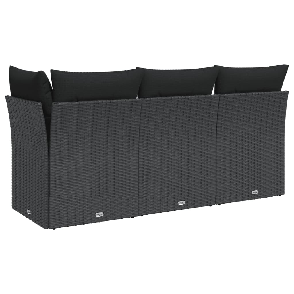Tuinbank met kussens 3-zits zwart poly rattan is nu te koop bij PeponiXL, paradijselijk wonen!