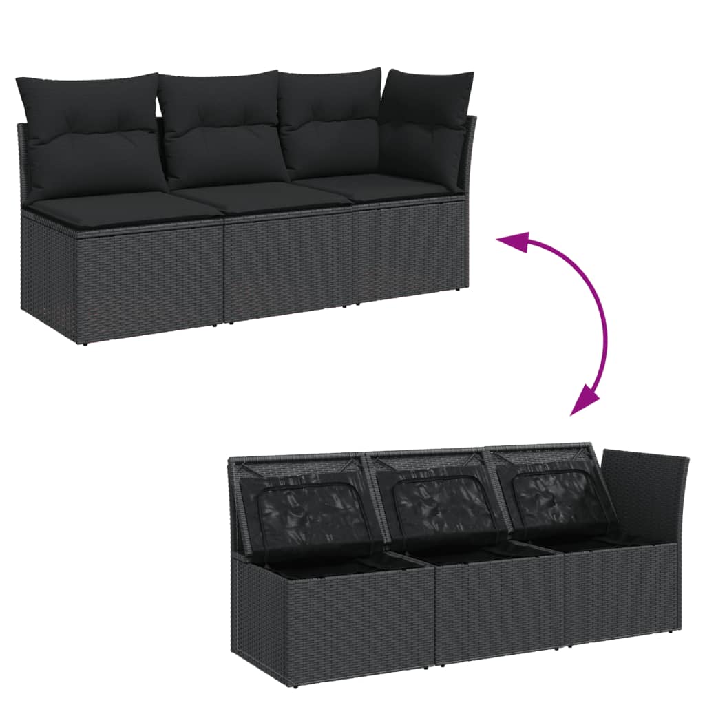 Tuinbank met kussens 3-zits zwart poly rattan is nu te koop bij PeponiXL, paradijselijk wonen!