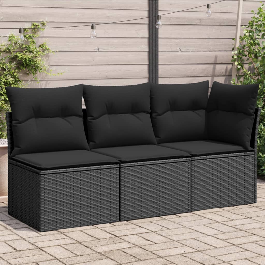Tuinbank met kussens 3-zits zwart poly rattan is nu te koop bij PeponiXL, paradijselijk wonen!
