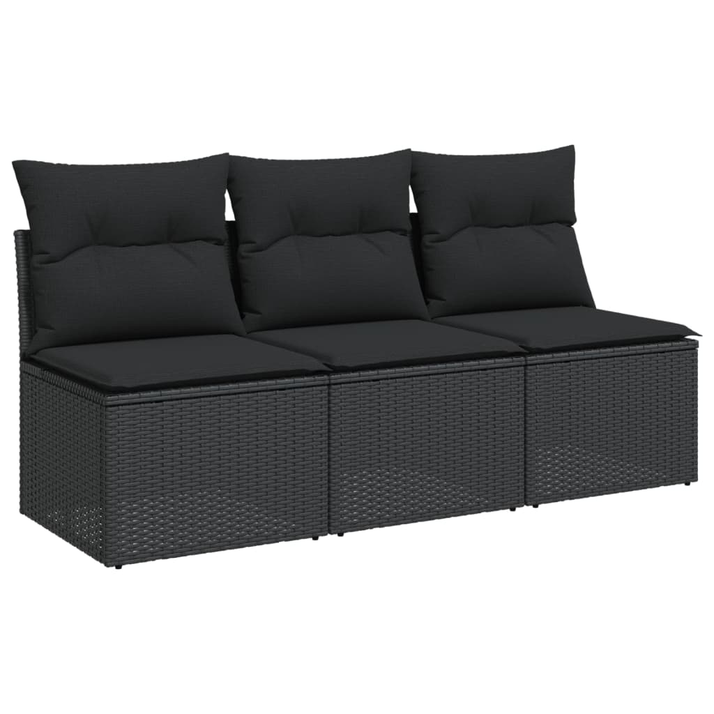 Tuinbank met kussens 3-zits zwart poly rattan is nu te koop bij PeponiXL, paradijselijk wonen!