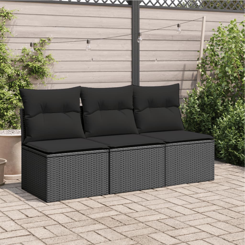 Tuinbank met kussens 3-zits zwart poly rattan is nu te koop bij PeponiXL, paradijselijk wonen!