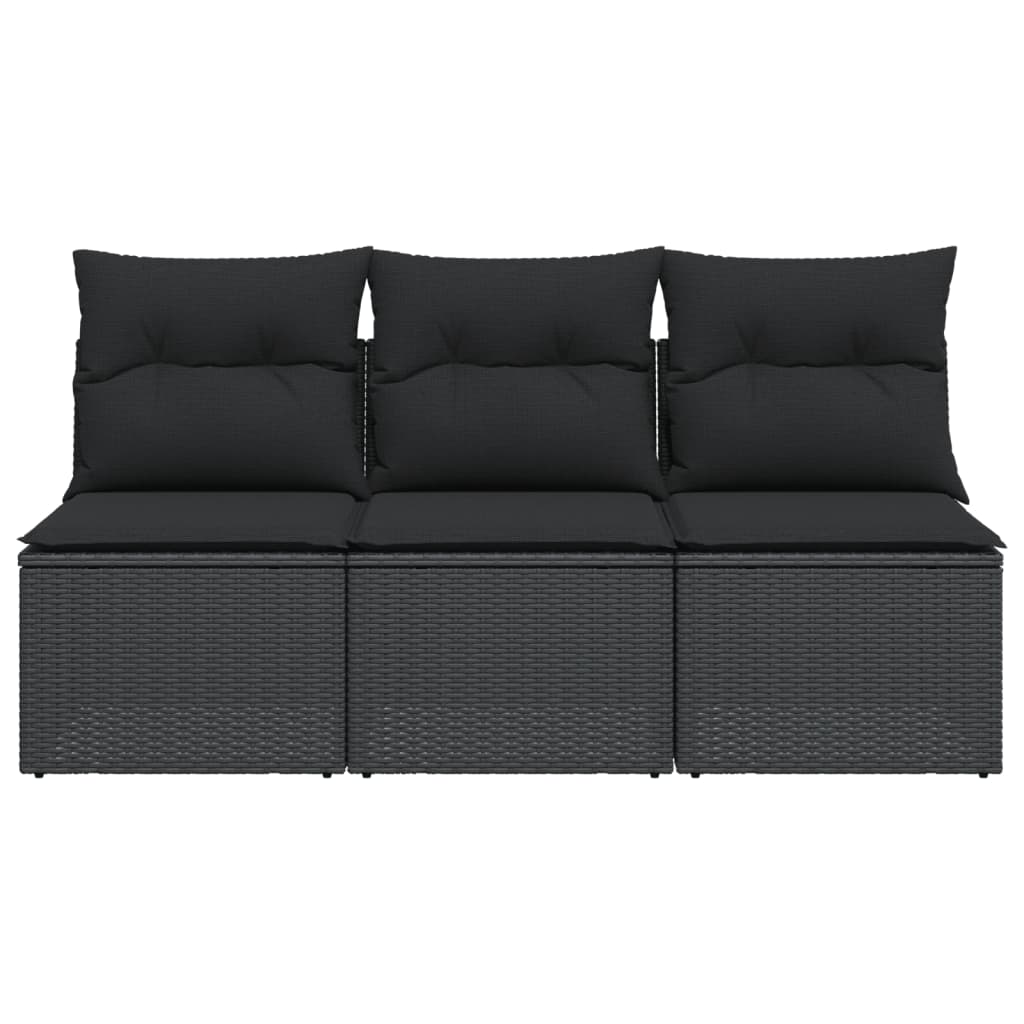 Tuinbank met kussens 3-zits zwart poly rattan is nu te koop bij PeponiXL, paradijselijk wonen!