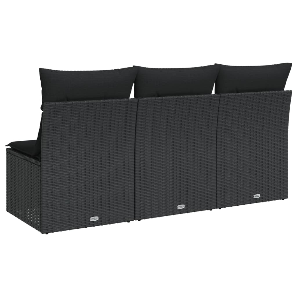 Tuinbank met kussens 3-zits zwart poly rattan is nu te koop bij PeponiXL, paradijselijk wonen!