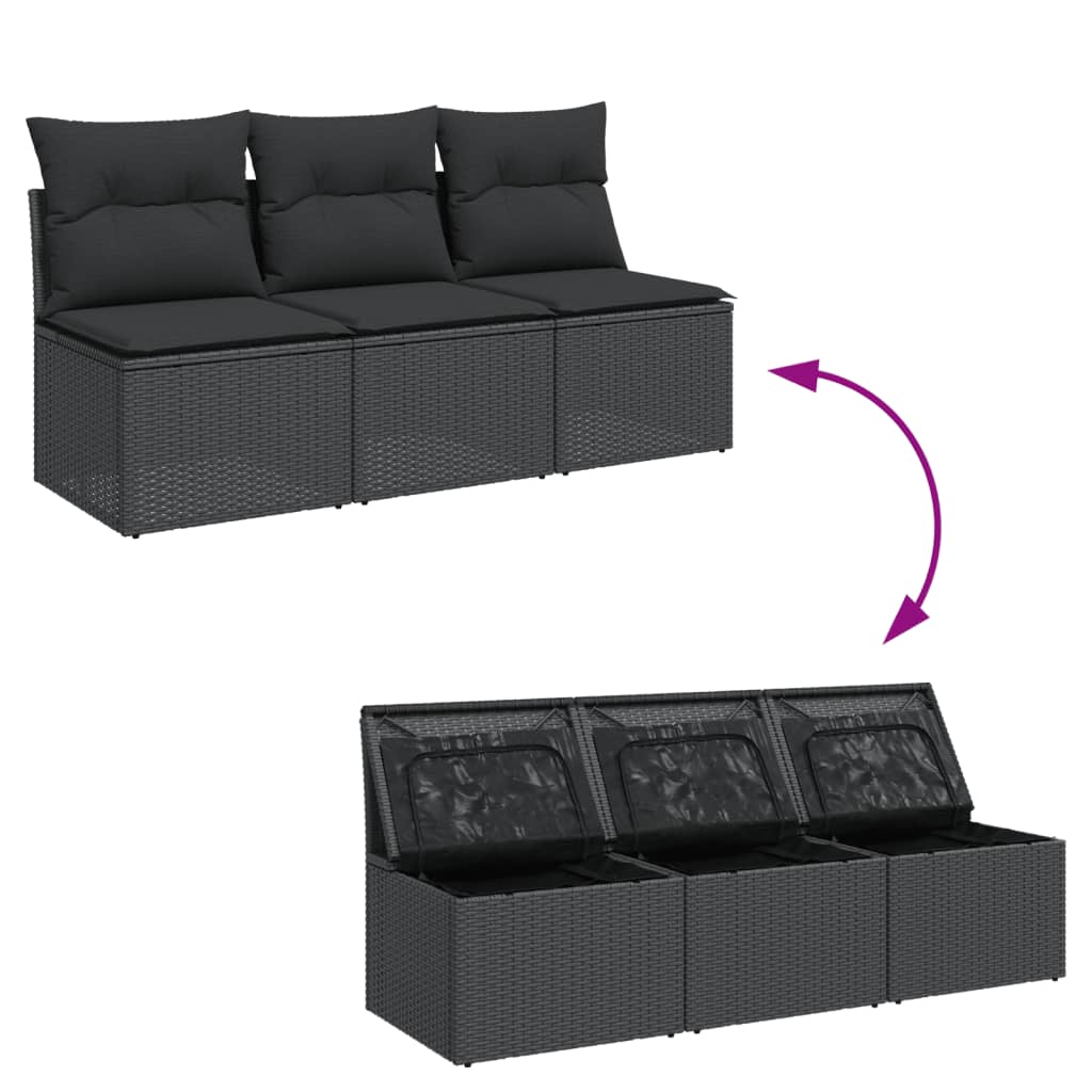 Tuinbank met kussens 3-zits zwart poly rattan is nu te koop bij PeponiXL, paradijselijk wonen!