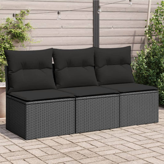 Tuinbank met kussens 3-zits zwart poly rattan is nu te koop bij PeponiXL, paradijselijk wonen!