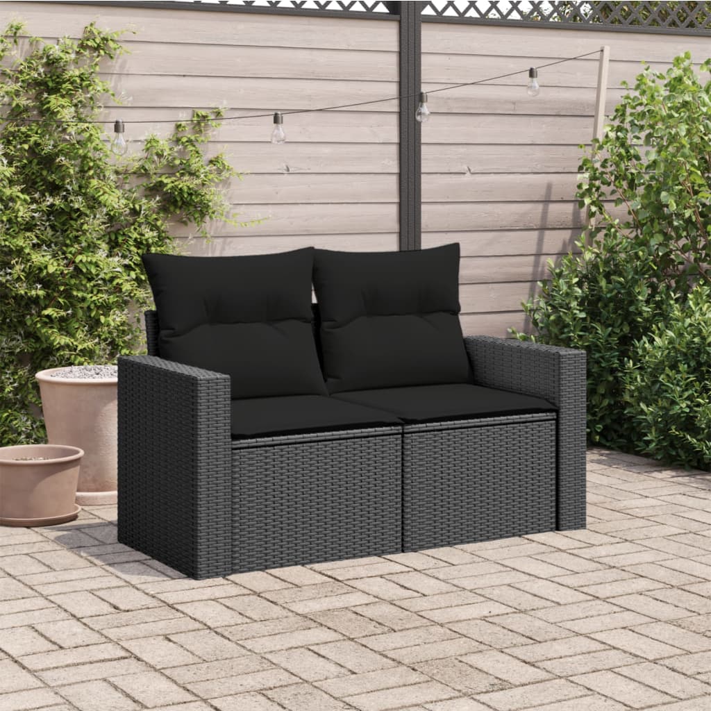 Tuinbank met kussens 2-zits zwart poly rattan is nu te koop bij PeponiXL, paradijselijk wonen!