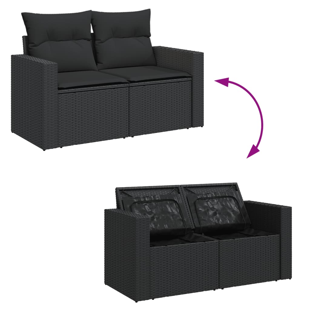 Tuinbank met kussens 2-zits zwart poly rattan is nu te koop bij PeponiXL, paradijselijk wonen!
