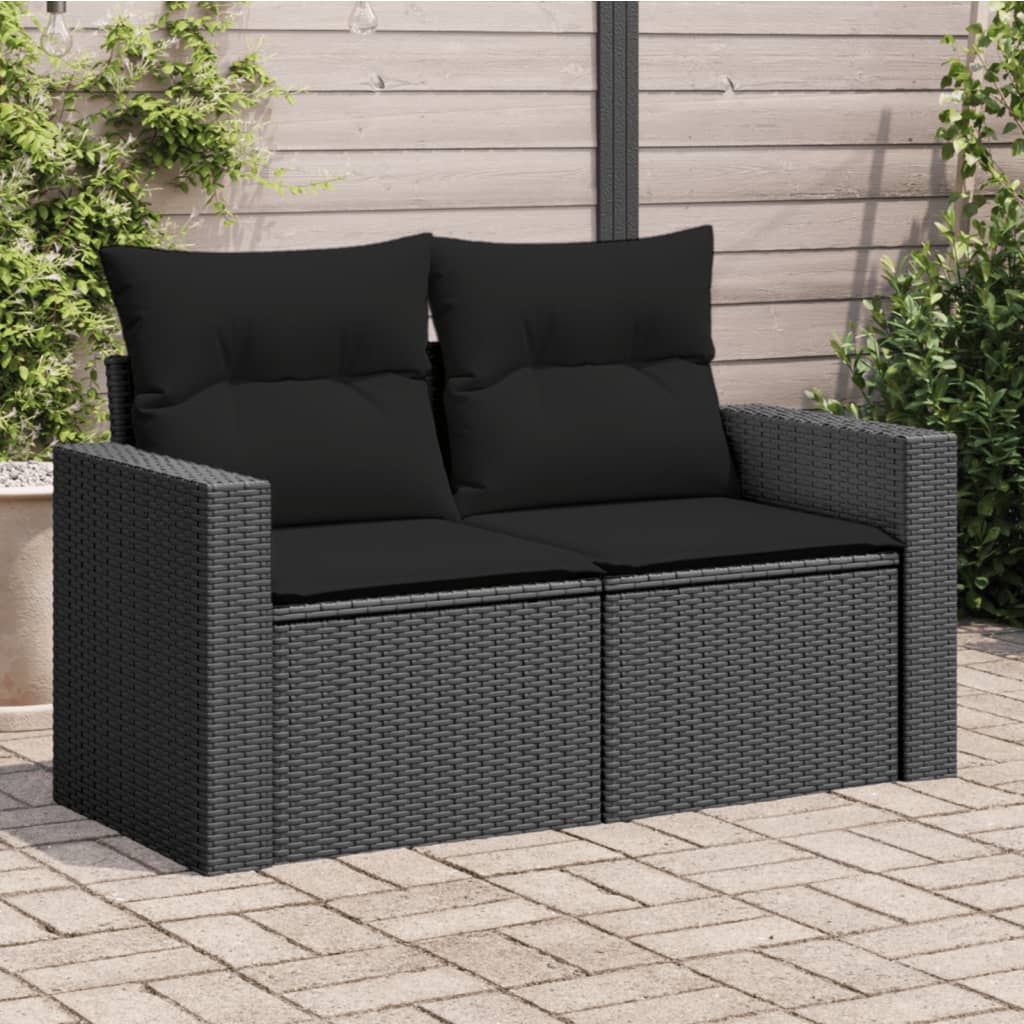 Tuinbank met kussens 2-zits zwart poly rattan is nu te koop bij PeponiXL, paradijselijk wonen!