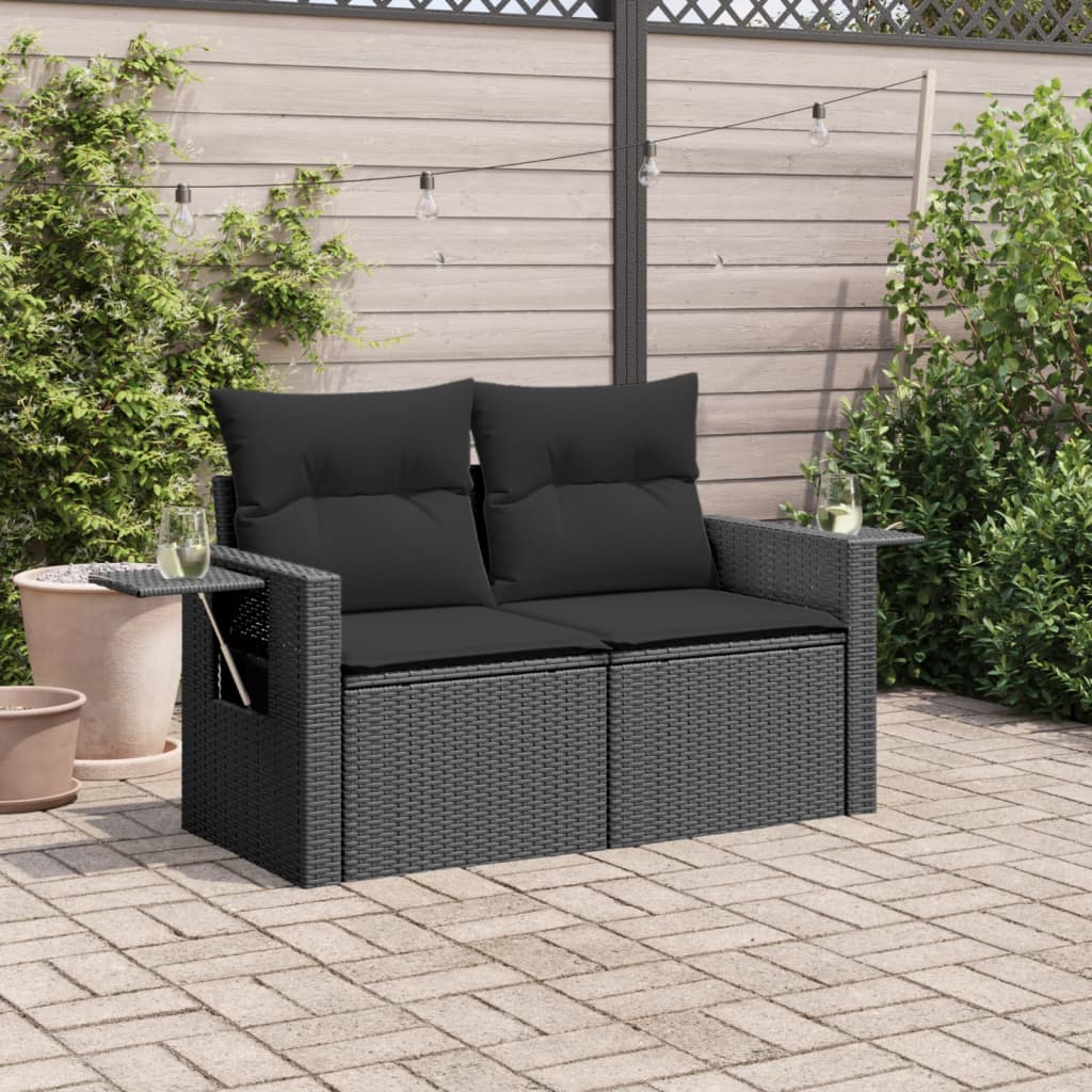Tuinbank 2-zits met kussens poly rattan zwart is nu te koop bij PeponiXL, paradijselijk wonen!