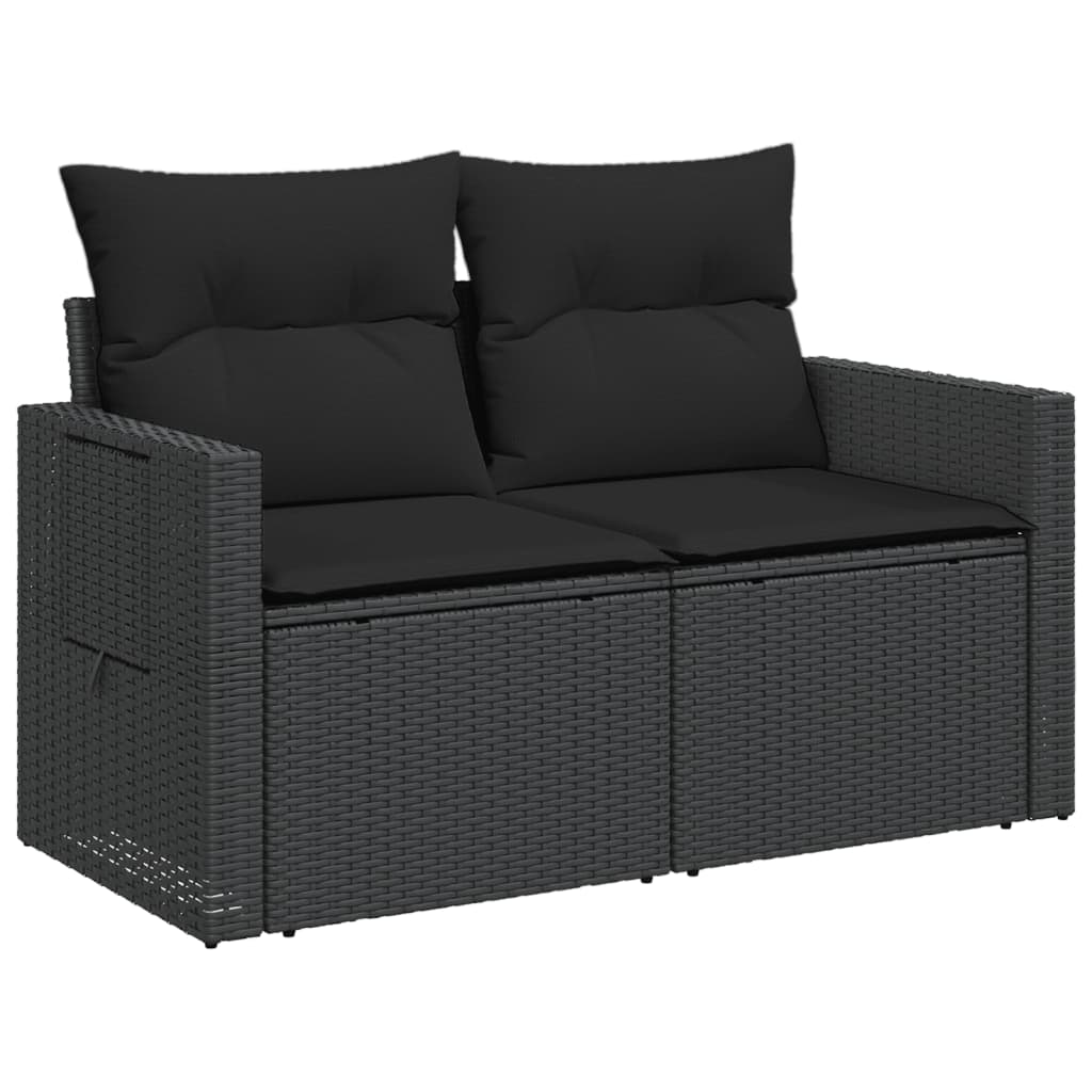 Tuinbank 2-zits met kussens poly rattan zwart is nu te koop bij PeponiXL, paradijselijk wonen!
