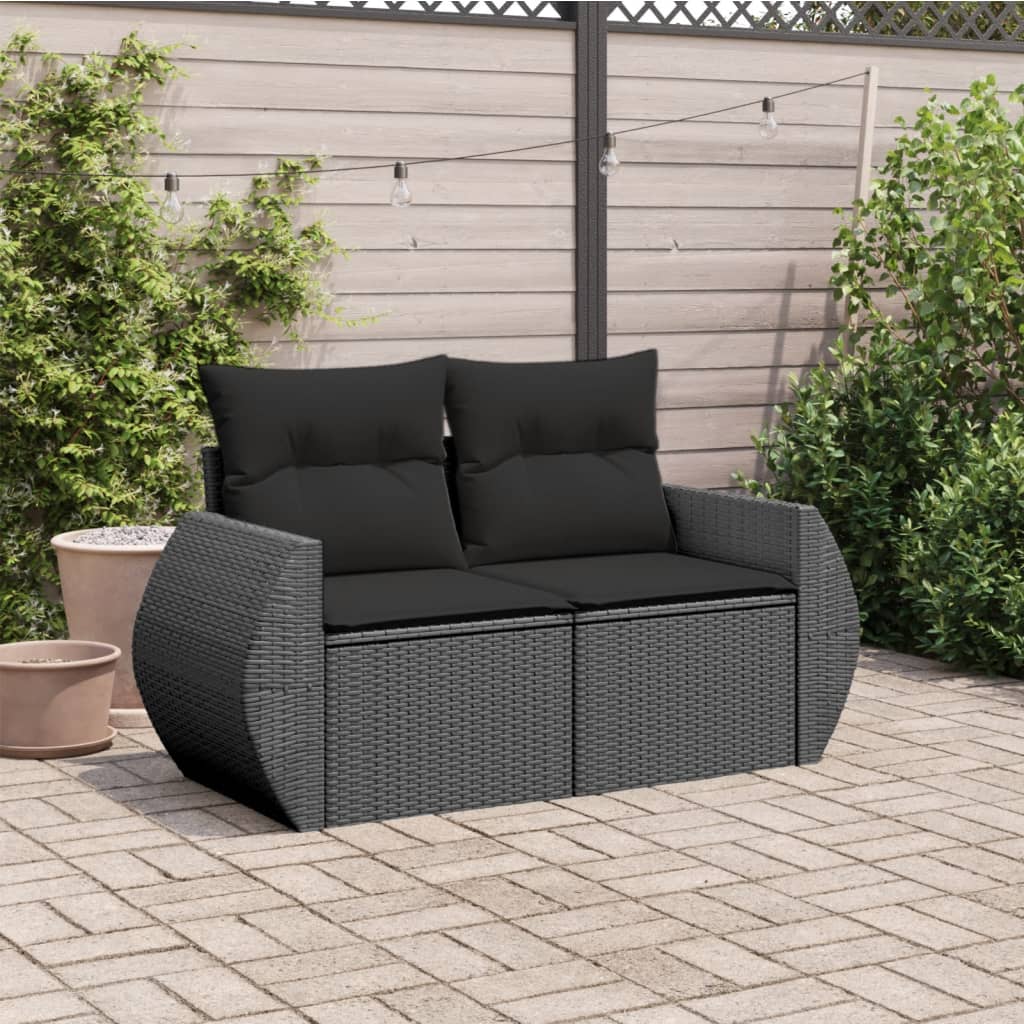 Tuinbank met kussens 2-zits zwart poly rattan is nu te koop bij PeponiXL, paradijselijk wonen!