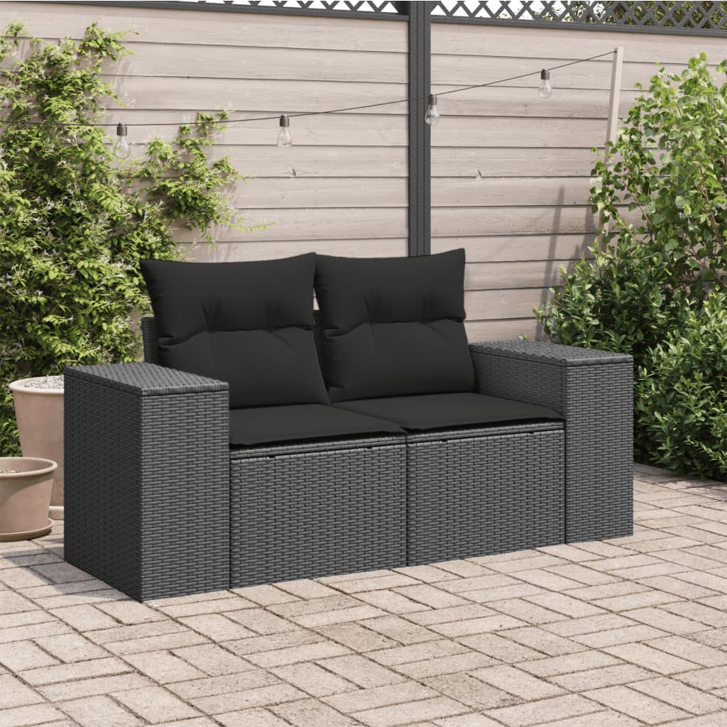 Tuinbank met kussens 2-zits zwart poly rattan is nu te koop bij PeponiXL, paradijselijk wonen!