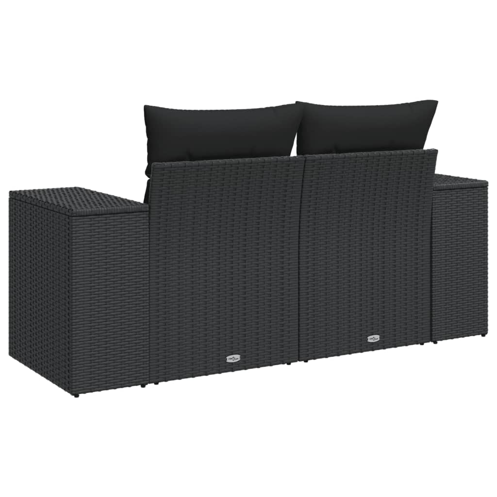 Tuinbank met kussens 2-zits zwart poly rattan is nu te koop bij PeponiXL, paradijselijk wonen!