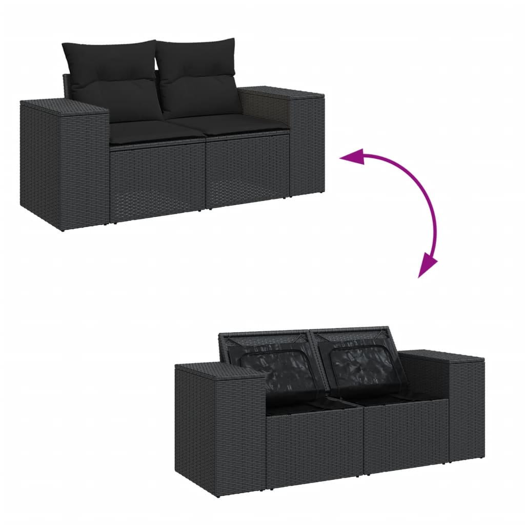 Tuinbank met kussens 2-zits zwart poly rattan is nu te koop bij PeponiXL, paradijselijk wonen!