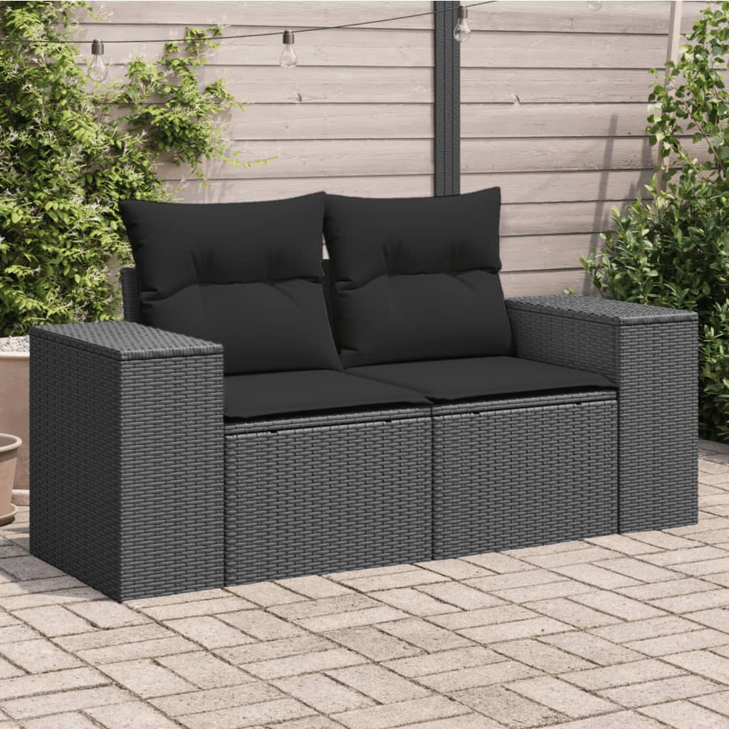 Tuinbank met kussens 2-zits zwart poly rattan is nu te koop bij PeponiXL, paradijselijk wonen!