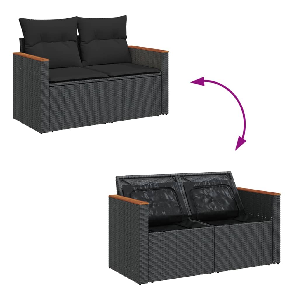 Tuinbank 2-zits met kussens poly rattan zwart is nu te koop bij PeponiXL, paradijselijk wonen!
