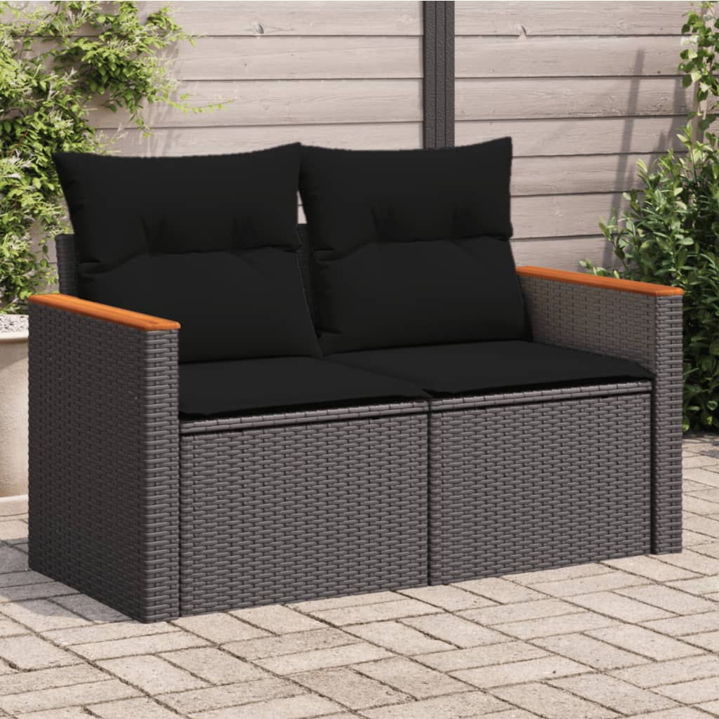 Tuinbank 2-zits met kussens poly rattan zwart is nu te koop bij PeponiXL, paradijselijk wonen!