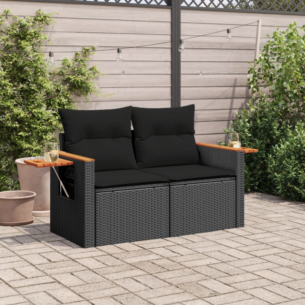 Tuinbank 2-zits met kussens poly rattan zwart is nu te koop bij PeponiXL, paradijselijk wonen!