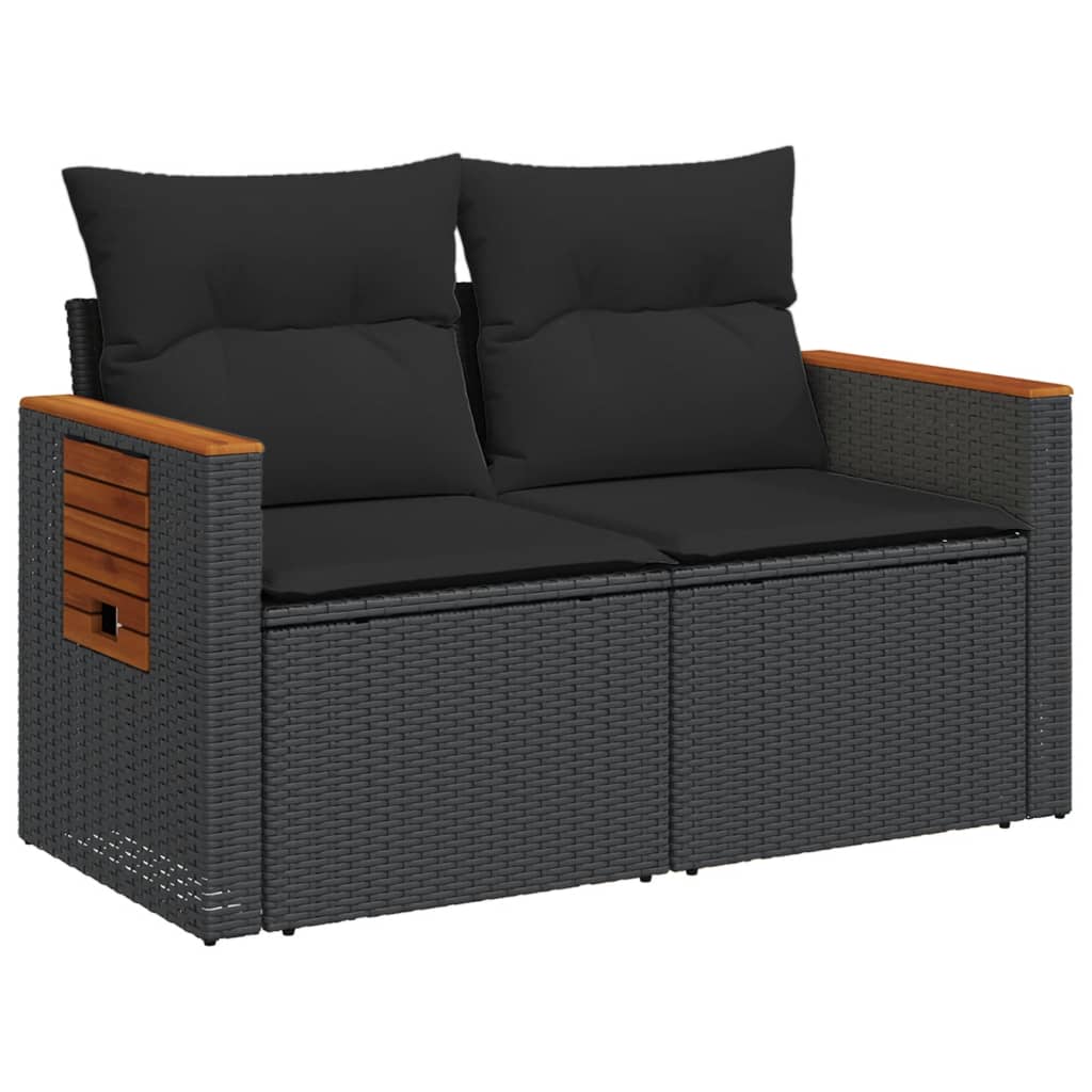 Tuinbank 2-zits met kussens poly rattan zwart is nu te koop bij PeponiXL, paradijselijk wonen!