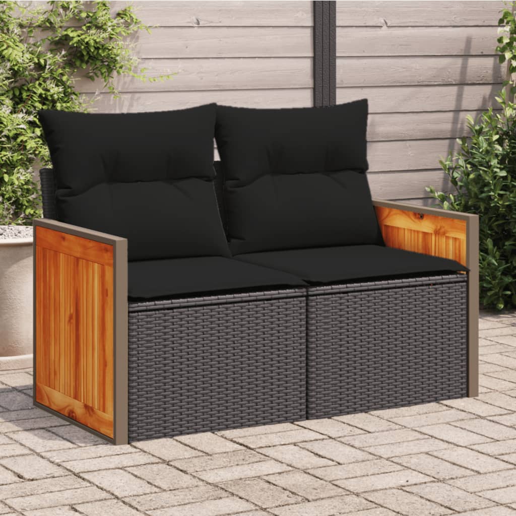 Tuinbank met kussens 2-zits zwart poly rattan is nu te koop bij PeponiXL, paradijselijk wonen!