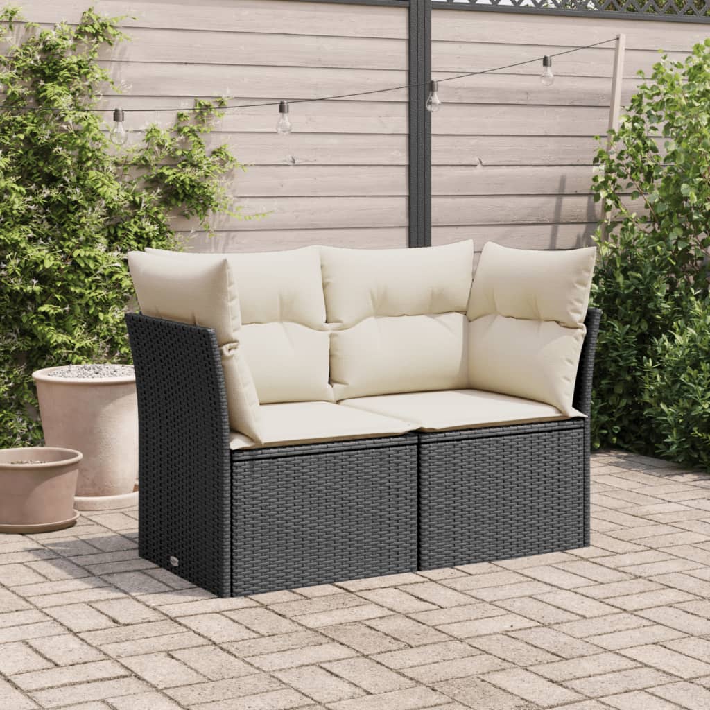 Tuinbank 2-zits met kussens poly rattan zwart is nu te koop bij PeponiXL, paradijselijk wonen!