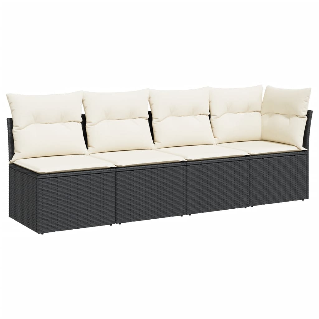 Tuinbank 4-zits met kussens poly rattan zwart is nu te koop bij PeponiXL, paradijselijk wonen!