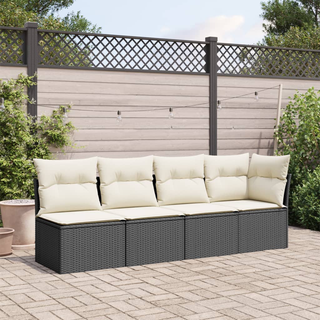 Tuinbank 4-zits met kussens poly rattan zwart is nu te koop bij PeponiXL, paradijselijk wonen!