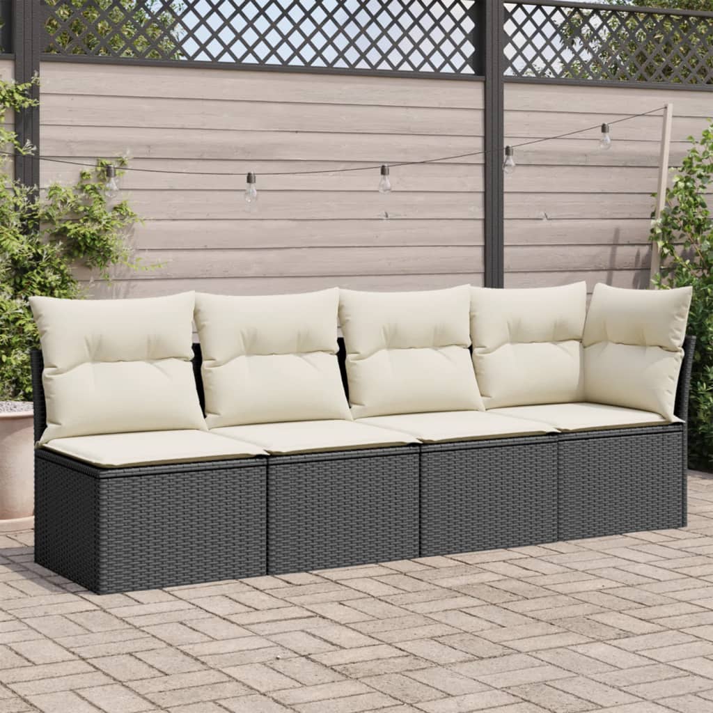 Tuinbank 4-zits met kussens poly rattan zwart is nu te koop bij PeponiXL, paradijselijk wonen!