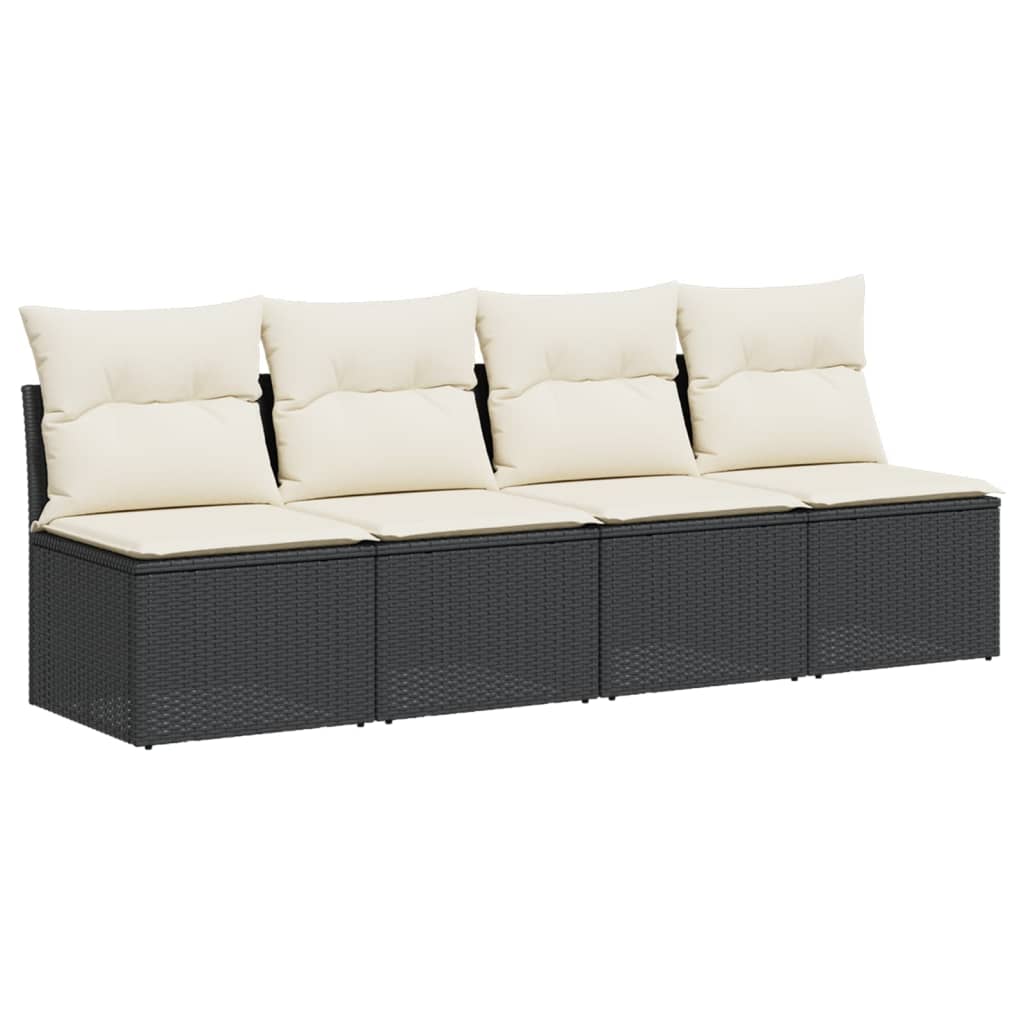 Tuinbank 4-zits met kussens poly rattan zwart is nu te koop bij PeponiXL, paradijselijk wonen!