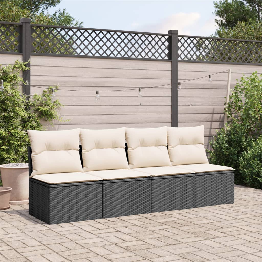 Tuinbank 4-zits met kussens poly rattan zwart is nu te koop bij PeponiXL, paradijselijk wonen!